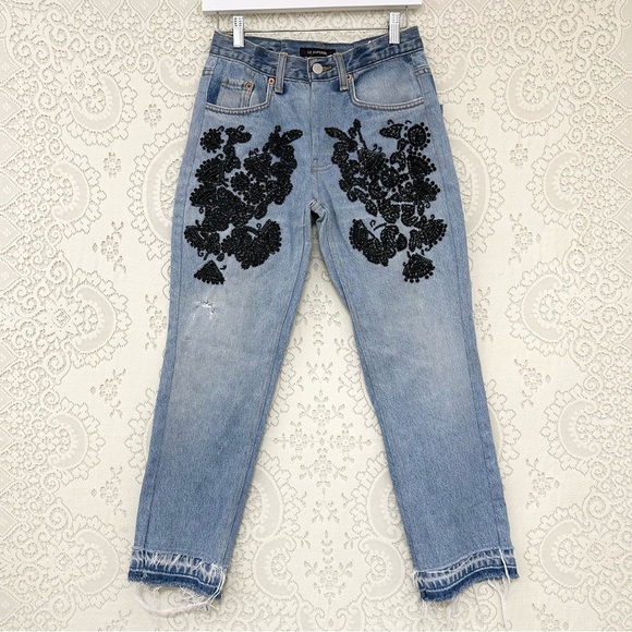 Le Superbe Embellished Frayed Straight Leg Jeans - Picture 4 of 14